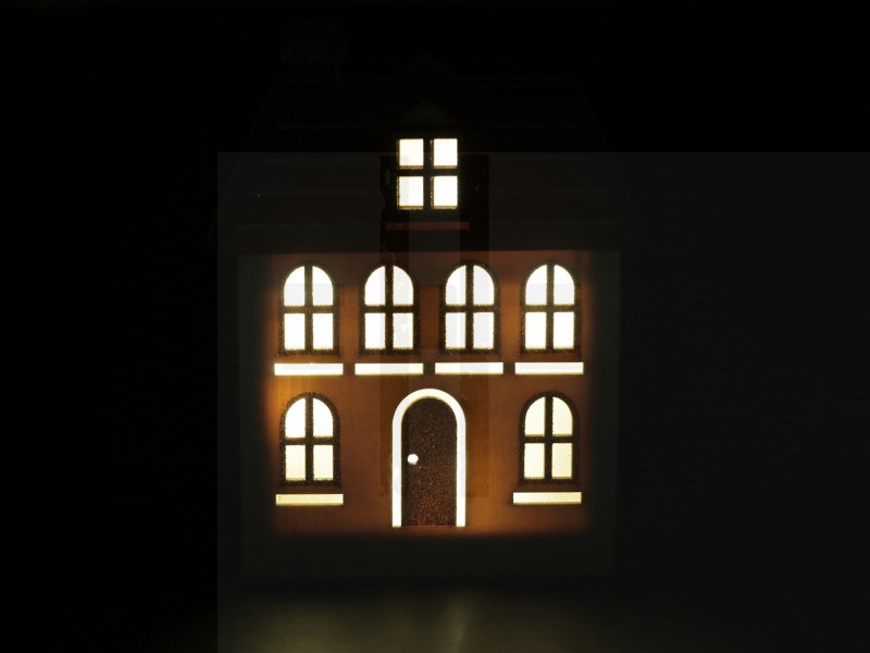 Fa dekor házikó LED világítással Dekoráció