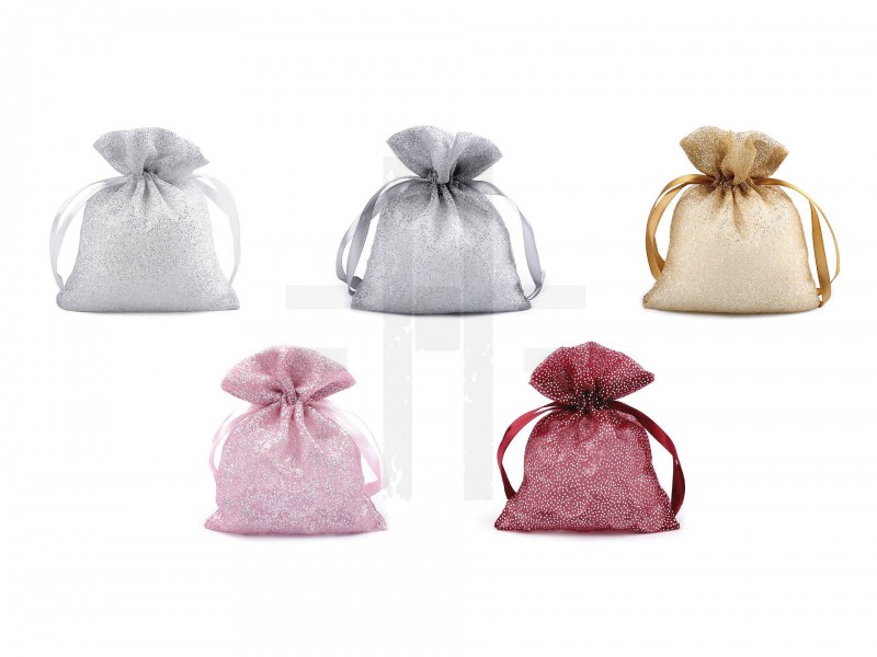 Ajándék zsákocska 10x13 cm organza glitterekkel - 10 db/csomag
