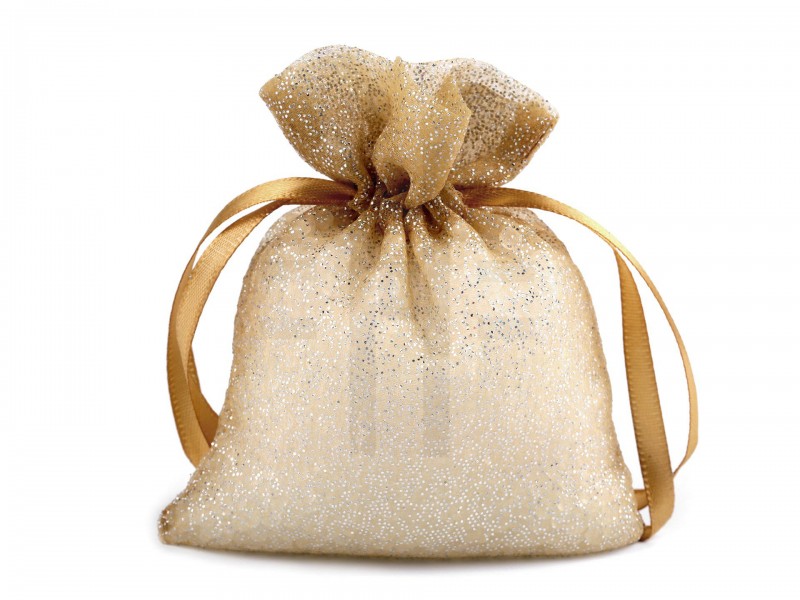 Ajándék zsákocska 10x13 cm organza glitterekkel - 10 db/csomag