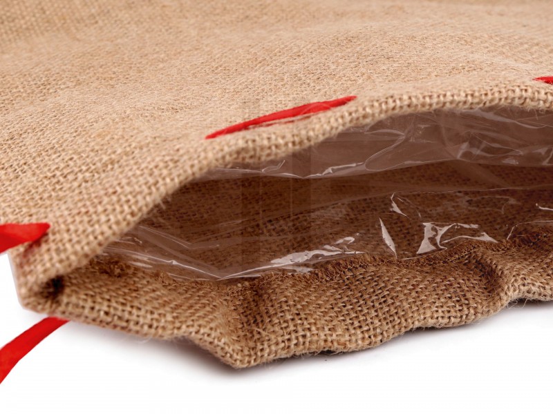           Ajándék zsákocska szalaggal juta vízálló fóliával -  25x30 cm  Ajándék csomagolás