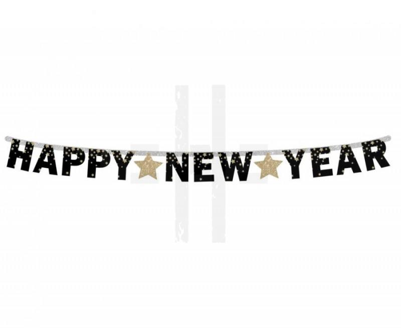 HAPPY NEW YEAR GLITTERES FELIRAT - 180 cm Party díszités-, eszközök