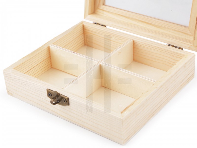 Fa doboz üveg tetővel - 13 x 15 cm Tárolás,tisztítás