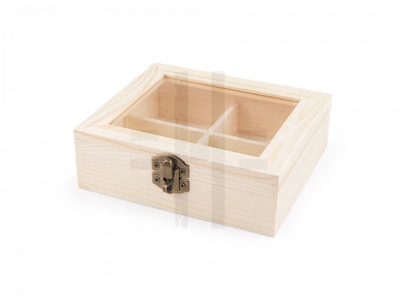 Fa doboz üveg tetővel - 13 x 15 cm Tárolás,tisztítás