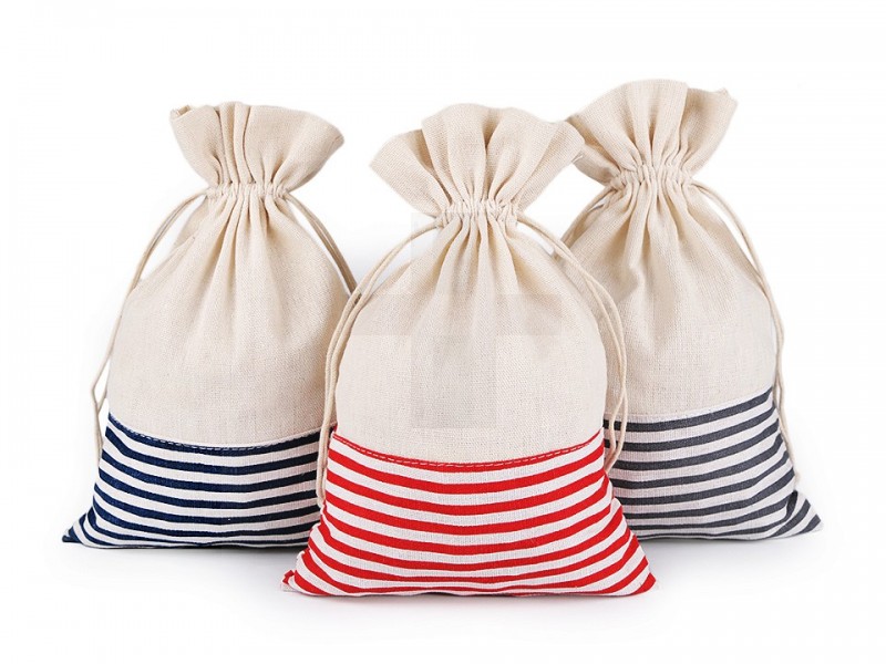 Csíkos lenvászon zsák 18,5x28 cm Ajándék csomagolás