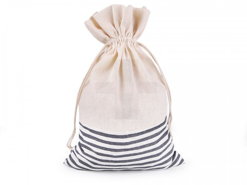 Csíkos lenvászon zsák 18,5x28 cm Ajándék csomagolás
