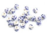 Porcelán gyöngyök virágokkal - 10 db/csomag Gyöngy-,gyöngyfűző