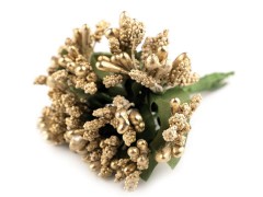 Virág pempő dróton fémes - Arany Virág, toll, növény