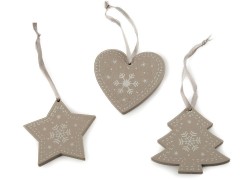 Fa karácsonyi dekoráció készlet 3 db-os - Natur Fa,üveg dísz-, kellék