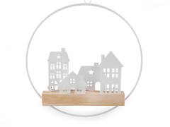            Fémből készült világítós dekoráció házikók - 28 cm Karácsonyfa díszités